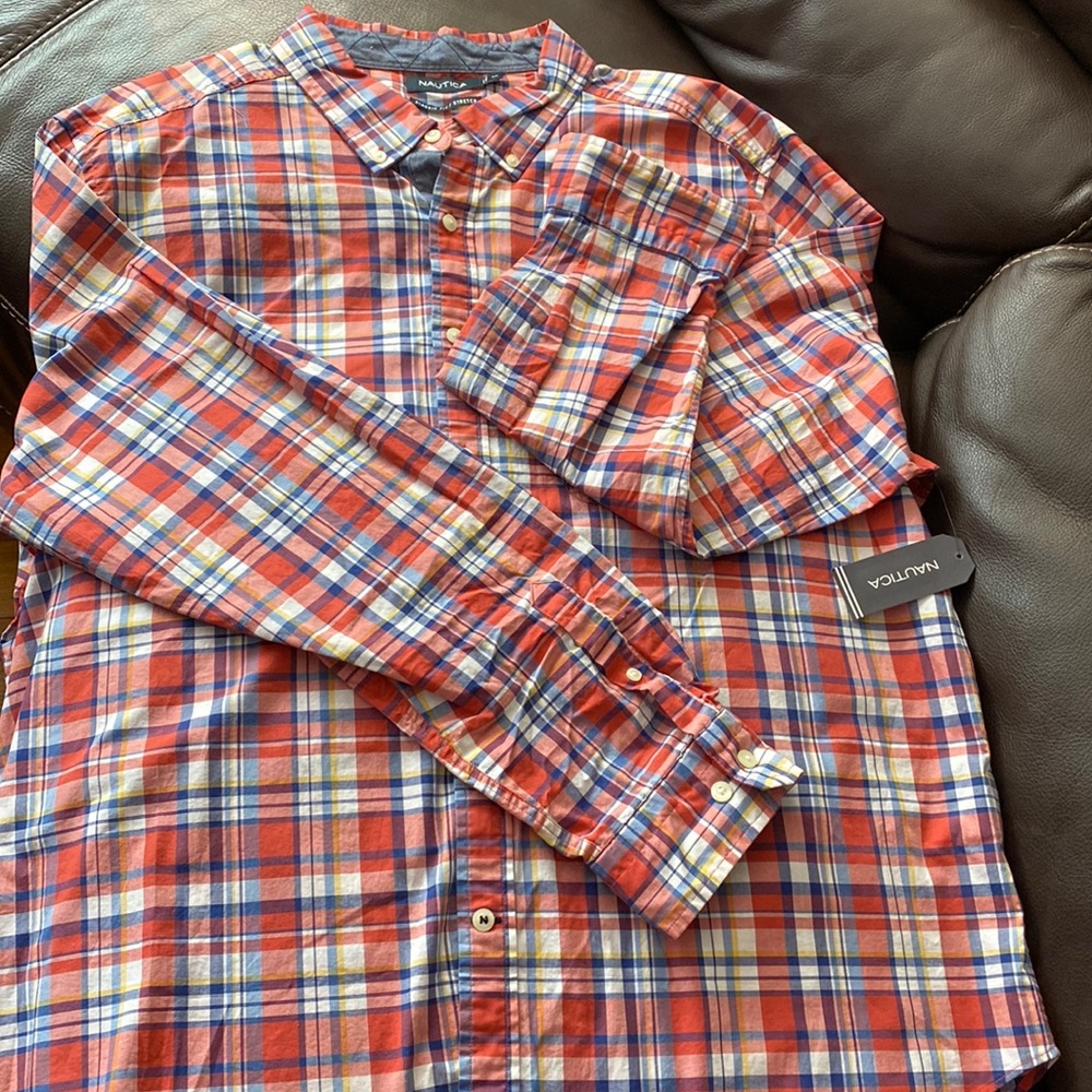 Nautica Classic Fit/Stretch Plaid Button down shirt pair with jeans or khakis.